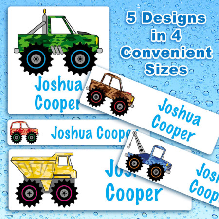 4 x 4 Trucks Waterproof Name Labels For Kids