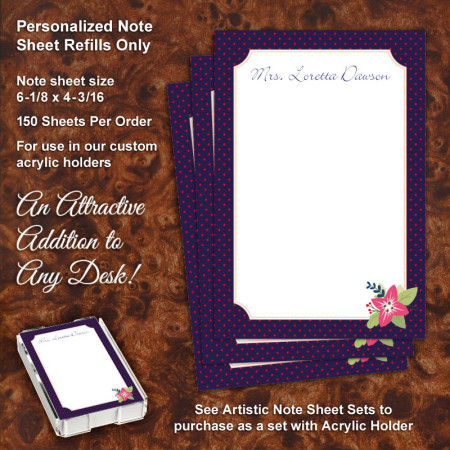 Navy Polka Dot Flower Note Sheet Refill