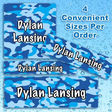 Blue Camo Waterproof Name Labels For Kids