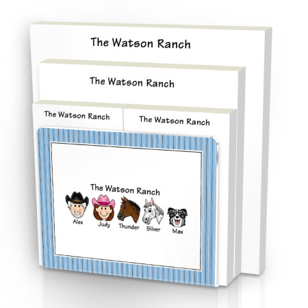 Blue Stripes Note Pad Set & Acrylic Holder