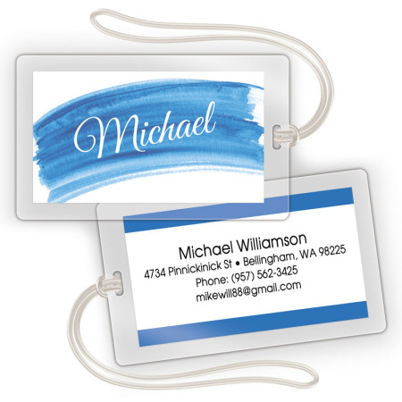 Blue Watercolor Laminated Bag Tags