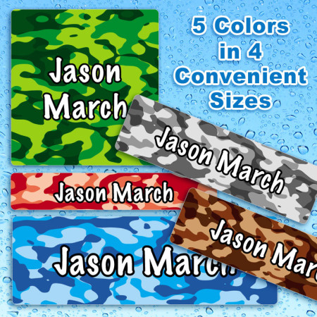 Boys Camo Waterproof Name Labels For Kids