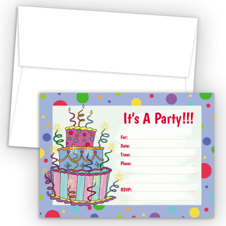 Cake Blue Fill-In Birthday Party Invitations