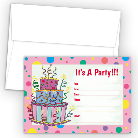 Cake Pink Fill-In Birthday Party Invitations