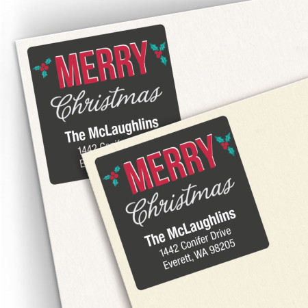 Christmas Holly Square Address Labels