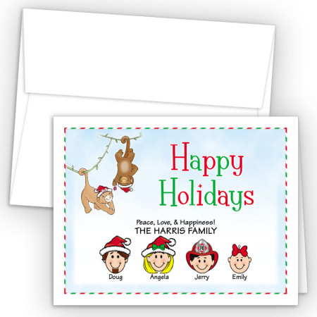 Christmas Monkeys Happy Holiday Fold Note