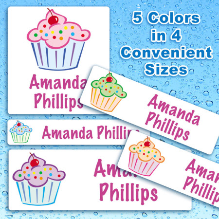 Colorful Cupcakes Waterproof Name Labels For Kids