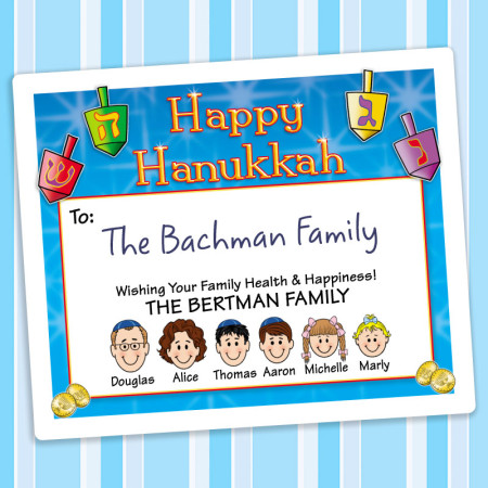 Colorful Dreidels Hanukkah Gift Label