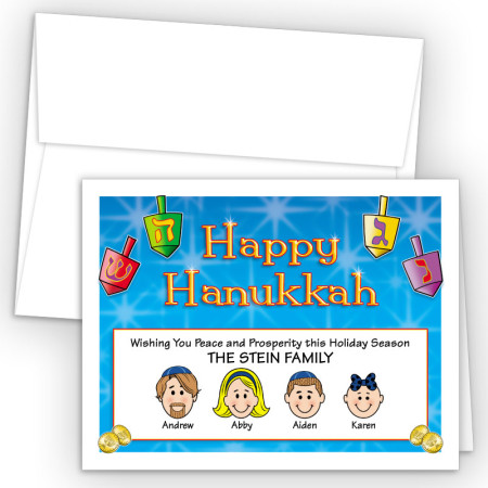 Colorful Dreidels Happy Hanukkah Holiday Fold Note Head