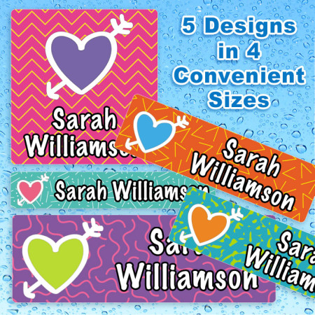 Colorful Hearts 2 Waterproof Name Labels For Kids