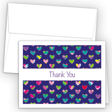 Colorful Hearts Blue Thank You Cards