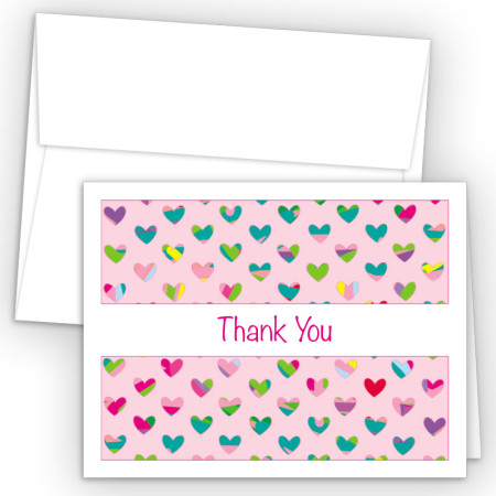 Colorful Hearts Pink Thank You Cards
