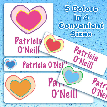 Colorful Hearts Waterproof Name Labels For Kids