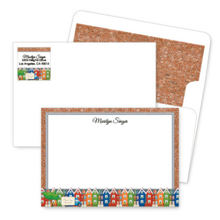 Colorful Houses Artistic Correspondence Card Ensembles