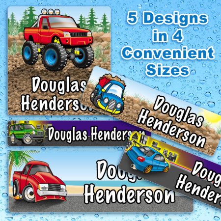 Cool Vehicle Waterproof Name Labels For Kids