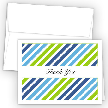 Diagonal Stripes Green Thank You Cards