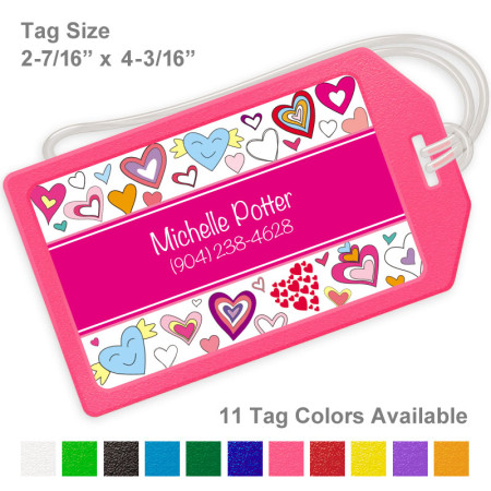 Doodle Hearts Magenta Luggage Tag