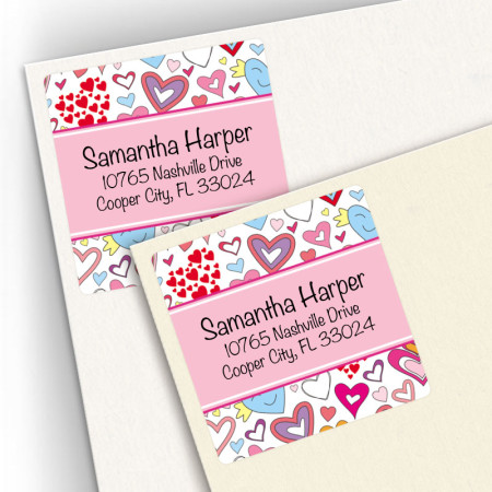 Doodle Hearts Square Address Labels