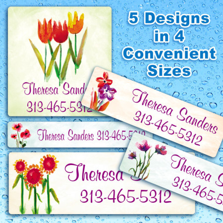 Elegant Flowers Waterproof Name Labels For Kids