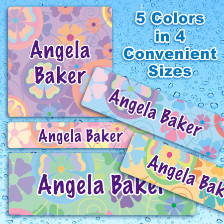 Flower Power Waterproof Name Labels For Kids