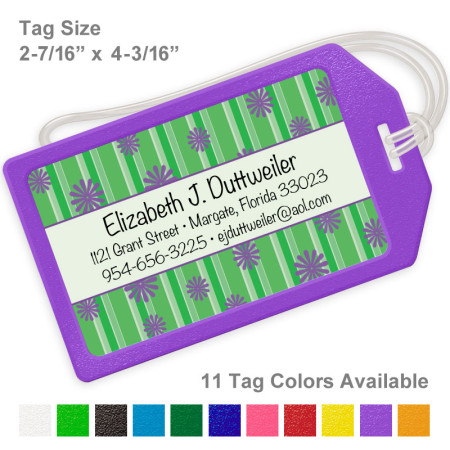 Flowers and Stripes Green Luggage Tag