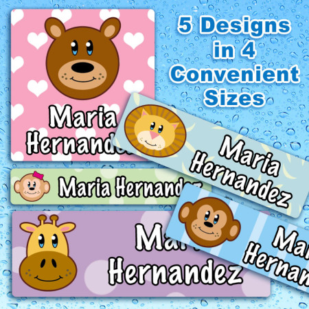 Friendly Animals Waterproof Name Labels For Kids