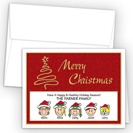 Gold Tree Merry Christmas Holiday Fold Note Head
