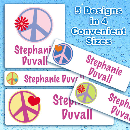 Graphic Peace Signs Waterproof Name Labels For Kids