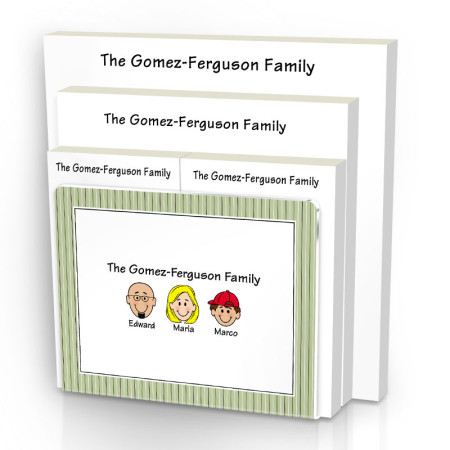 Green Stripes Family Note Pad Set & Acrylic Holder