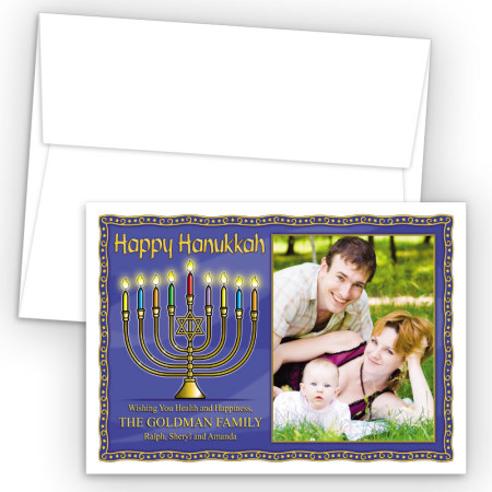 Hanukkah Menorah 1 Photo Upload Holiday Card
