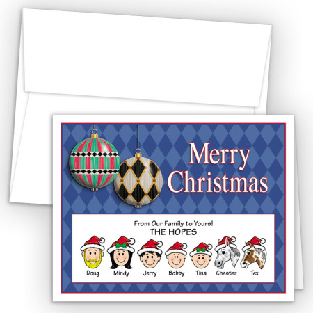 Harlequin Ornaments Merry Christmas Holiday Fold Note Head