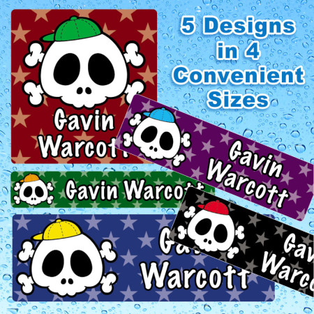 Hipster Boy Skulls Waterproof Name Labels For Kids