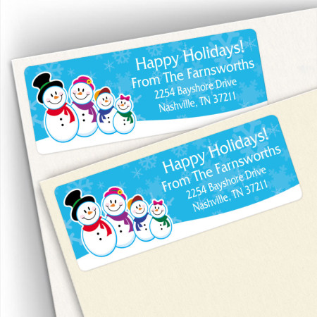 Holiday Snowman Family 4 Address Labels