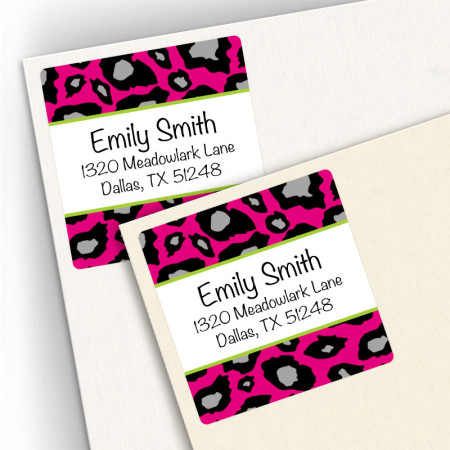 Hot Pink Snow Leopard Square Address Labels