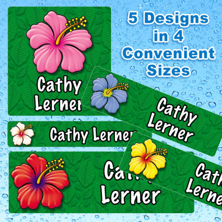 Hibiscus Flowers Waterproof Name Labels For Kids