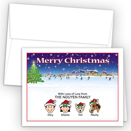 Ice Skating Merry Christmas Holiday Fold Note Head
