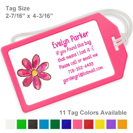 Magenta Watercolor Flower Luggage Tag