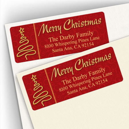Merry Christmas Gold Tree Address Labels