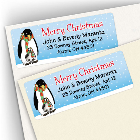 Merry Christmas Penguin Address Labels