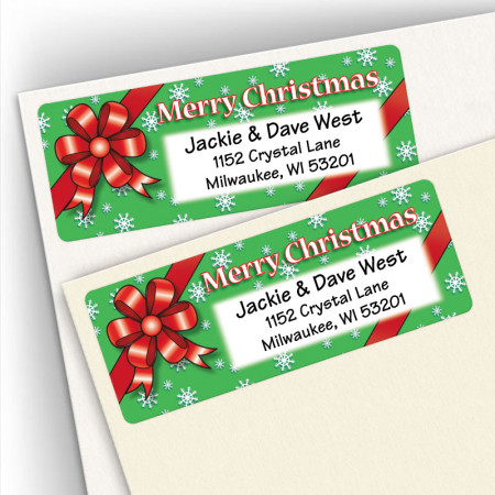 Merry Christmas Red Bow Address Labels