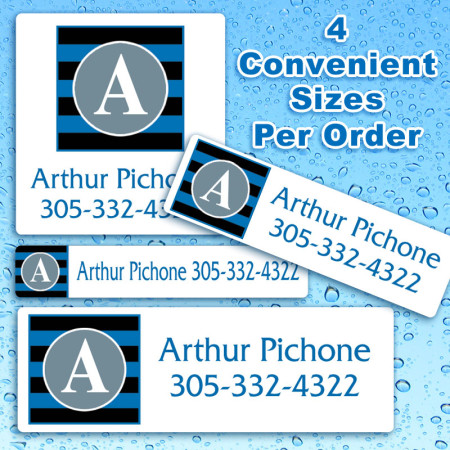 Monogram School Colors 6 Waterproof Name Labels For Kids