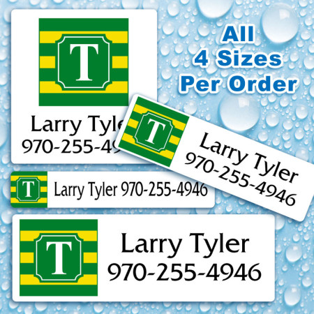 Monogram School Colors 10 Waterproof Name Labels For Kids