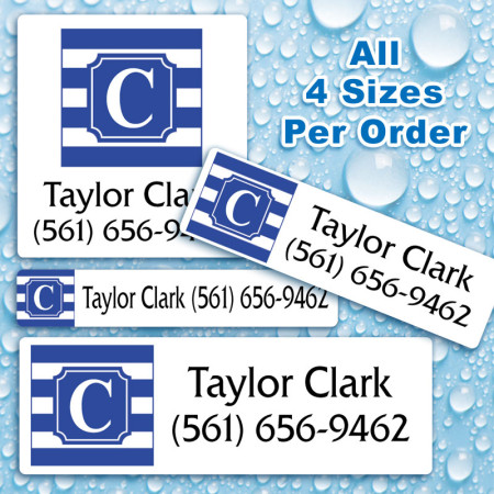 Monogram School Colors 8 Waterproof Name Labels For Kids