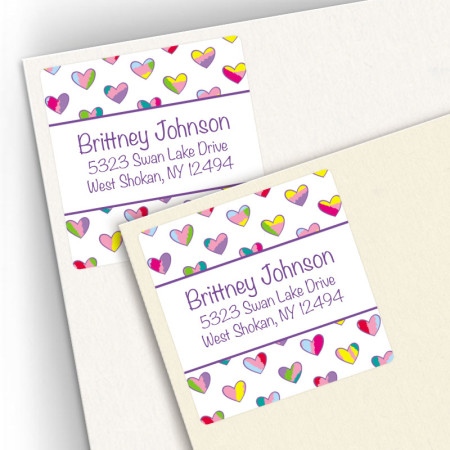 Multicolor Hearts Square Address Labels