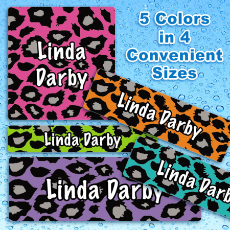Neon Leopard Waterproof Name Labels For Kids