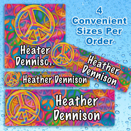 Peace Sign 2 Waterproof Name Labels For Kids
