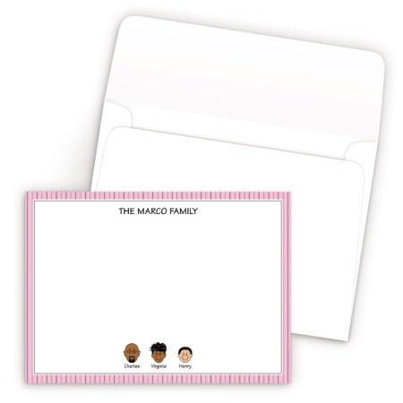 Pink Stripes Bordered Family Correspondence Card