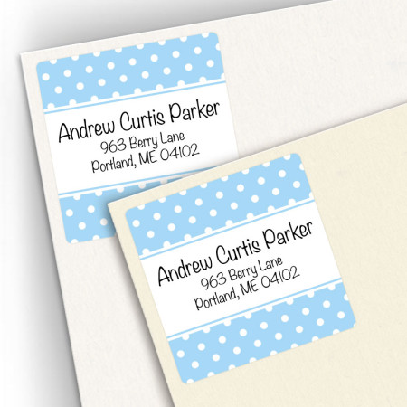 Polka Dots Baby Blue Square Address Labels