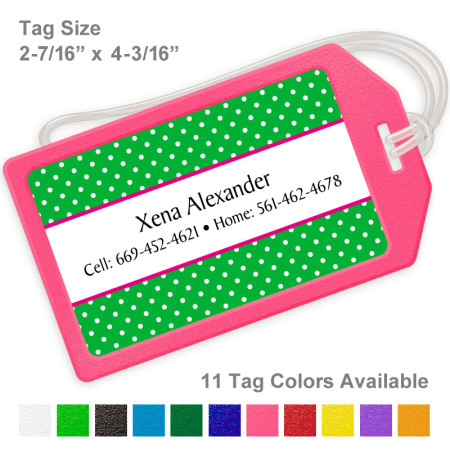 Polka Dots Green Luggage Tag