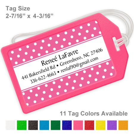 Polka Dots Pink Luggage Tag